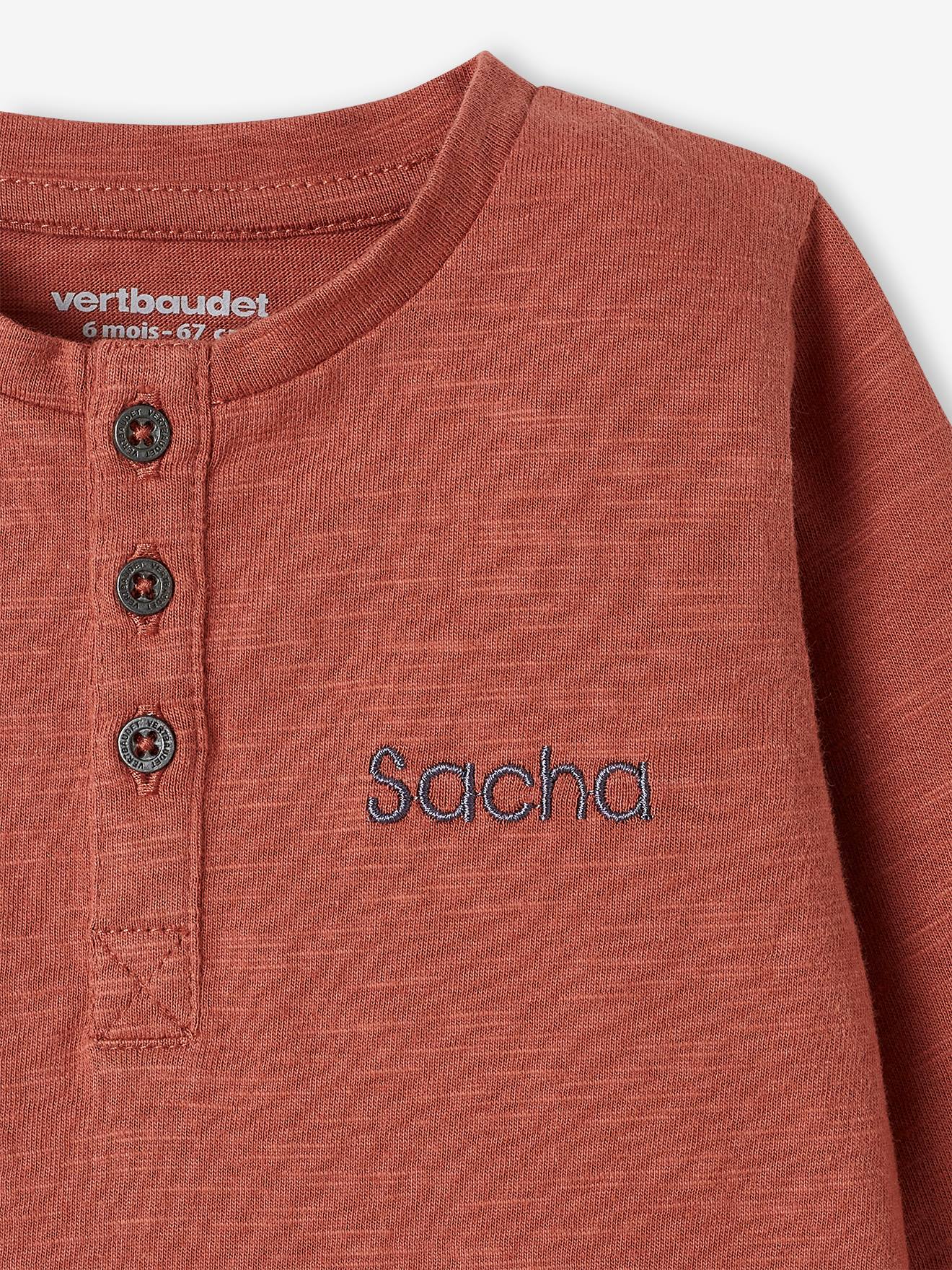 Camiseta personalizável para bebê menino, com gola tunisiana e mangas compridas, lisa, bege claro.