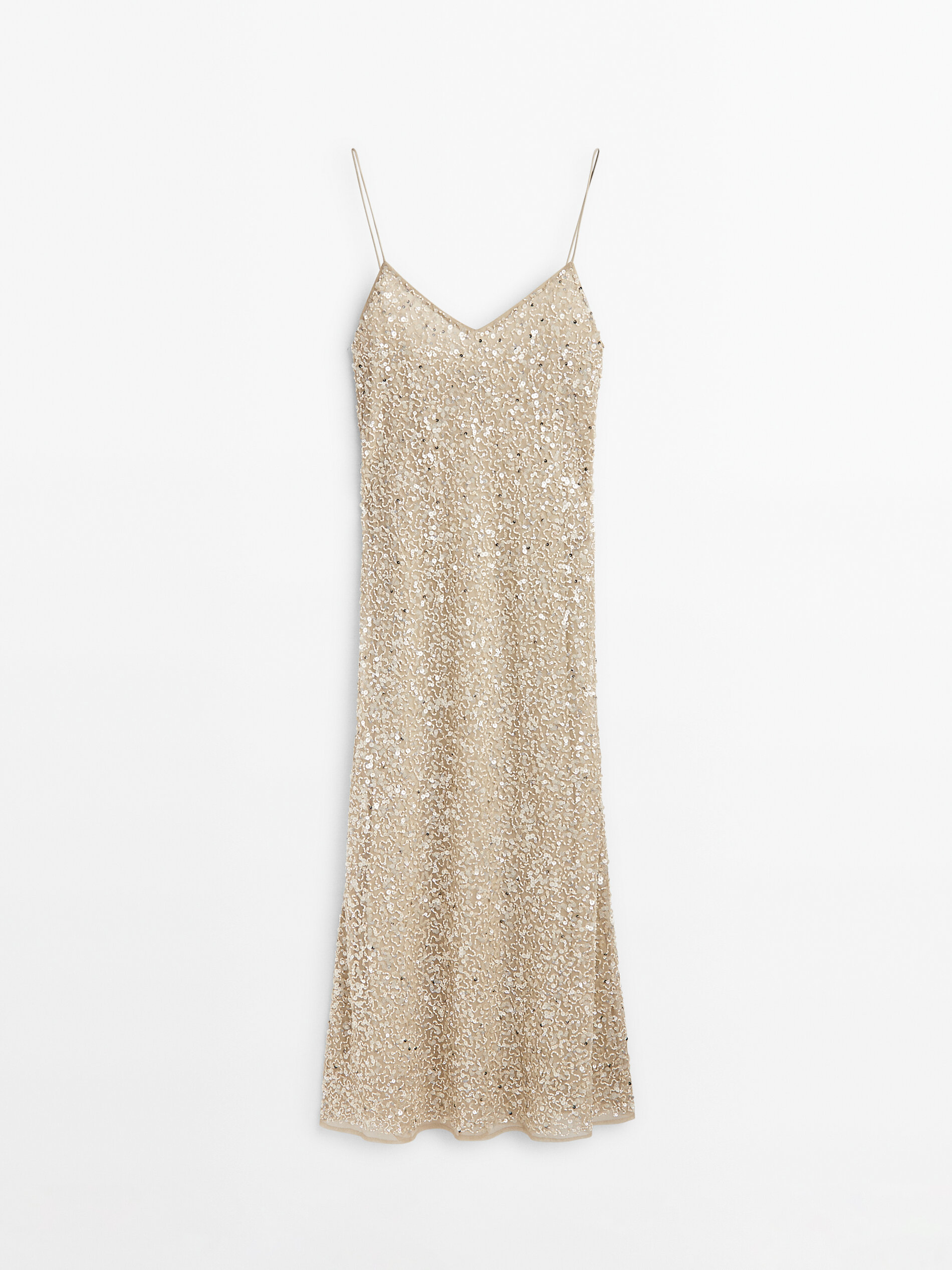 Vestido midi com alças de lantejoulas - BEGE