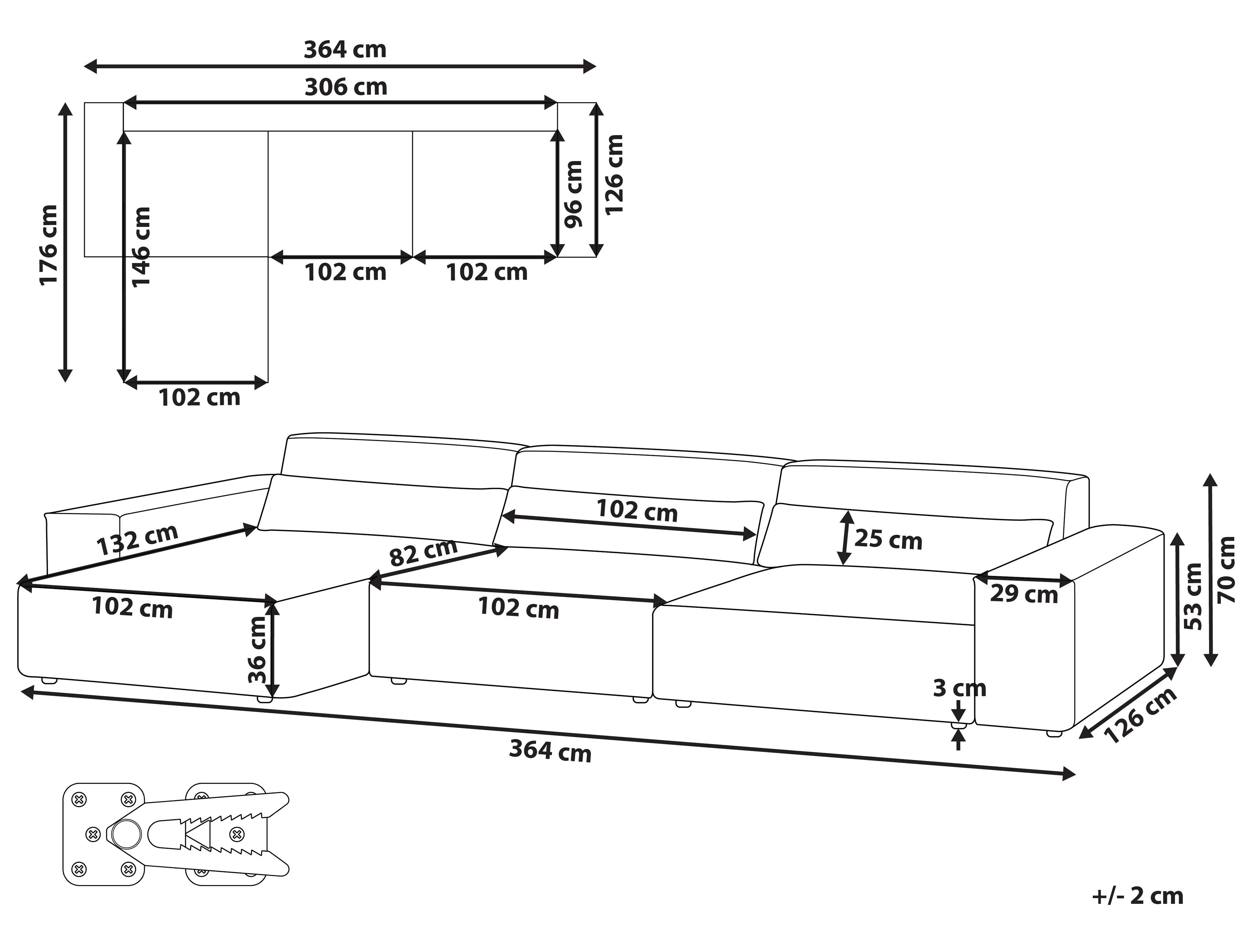 Modulaire hoekbank 3-zits HELLNAR Stof Lichtbruin rechtszijdig