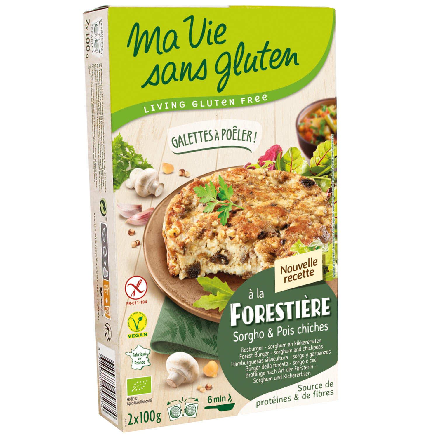 Galettes prêtes à poêler champignons pois chiches bio sans gluten