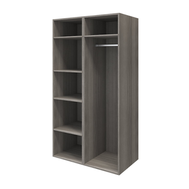 Armoire penderie portes battantes effet chêne grisé avec 6 étagères GoodHome Atomia H. 187,5 x L. 100 x P. 60 cm