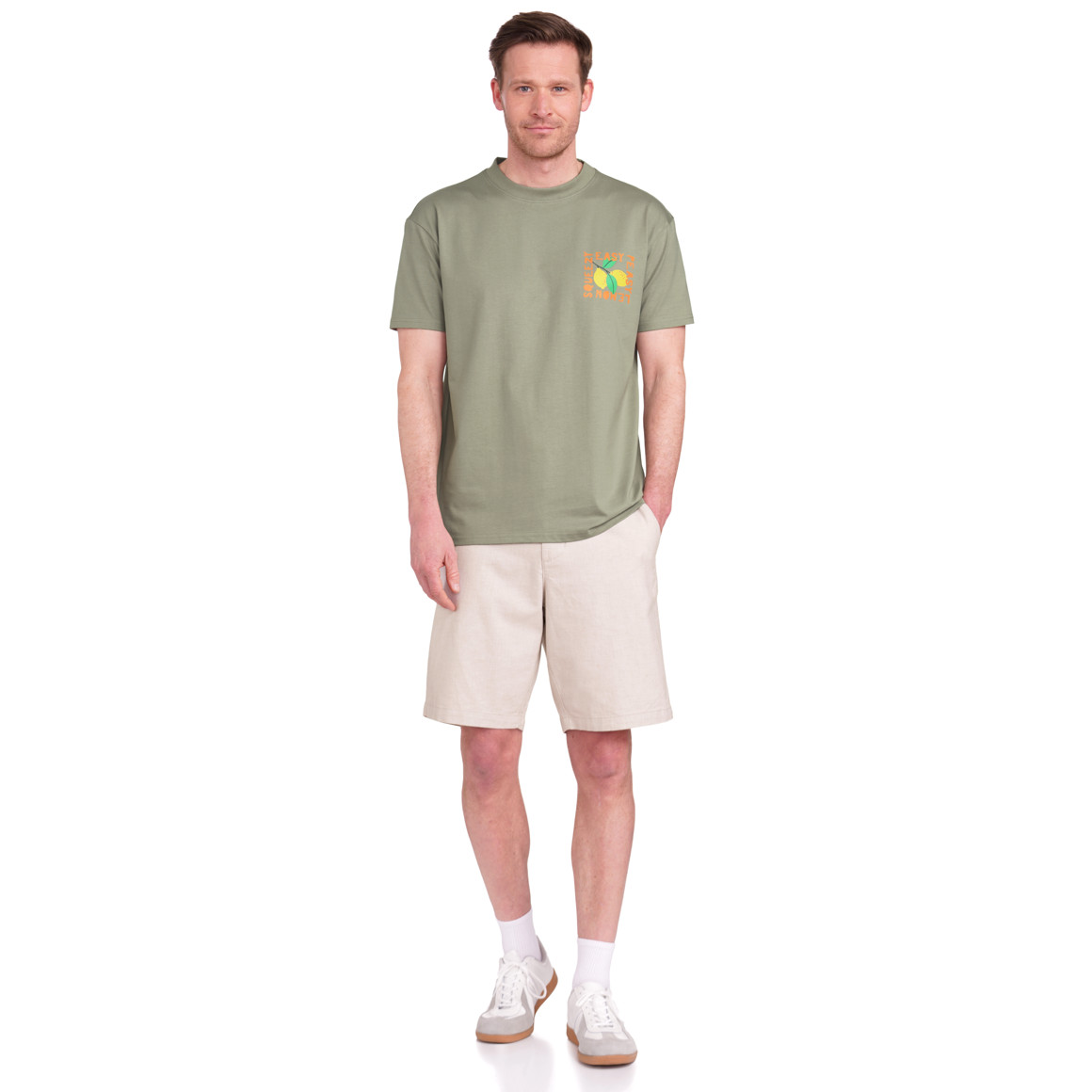 Jonas Nielsen Herren T-Shirt mit Brust-Print oliv
