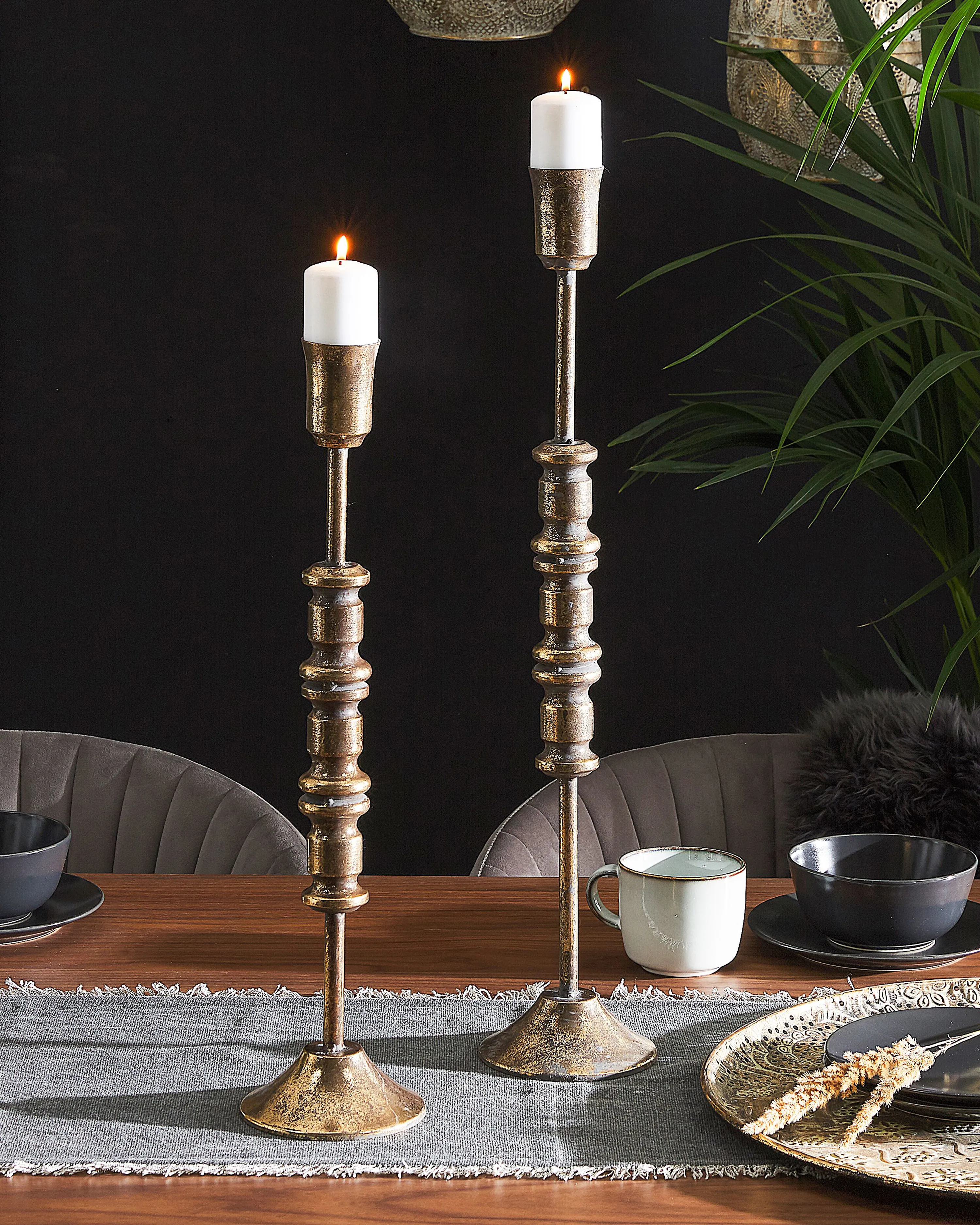 Set van 2 kaarshouders SALAMINA Metaal 63/49 cm Goud