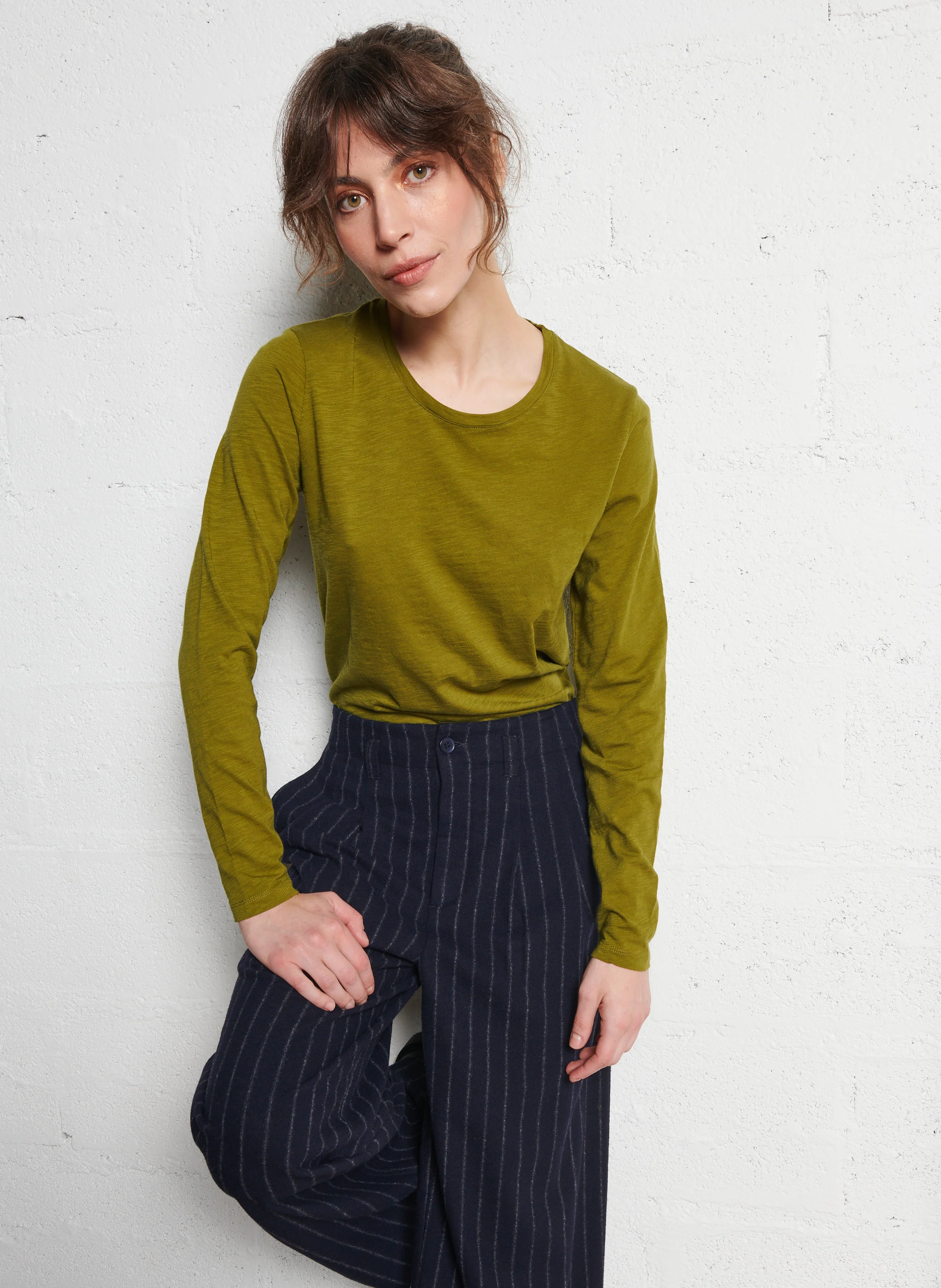 PERNILLE - Tee-shirt droit col rond en coton | Vert