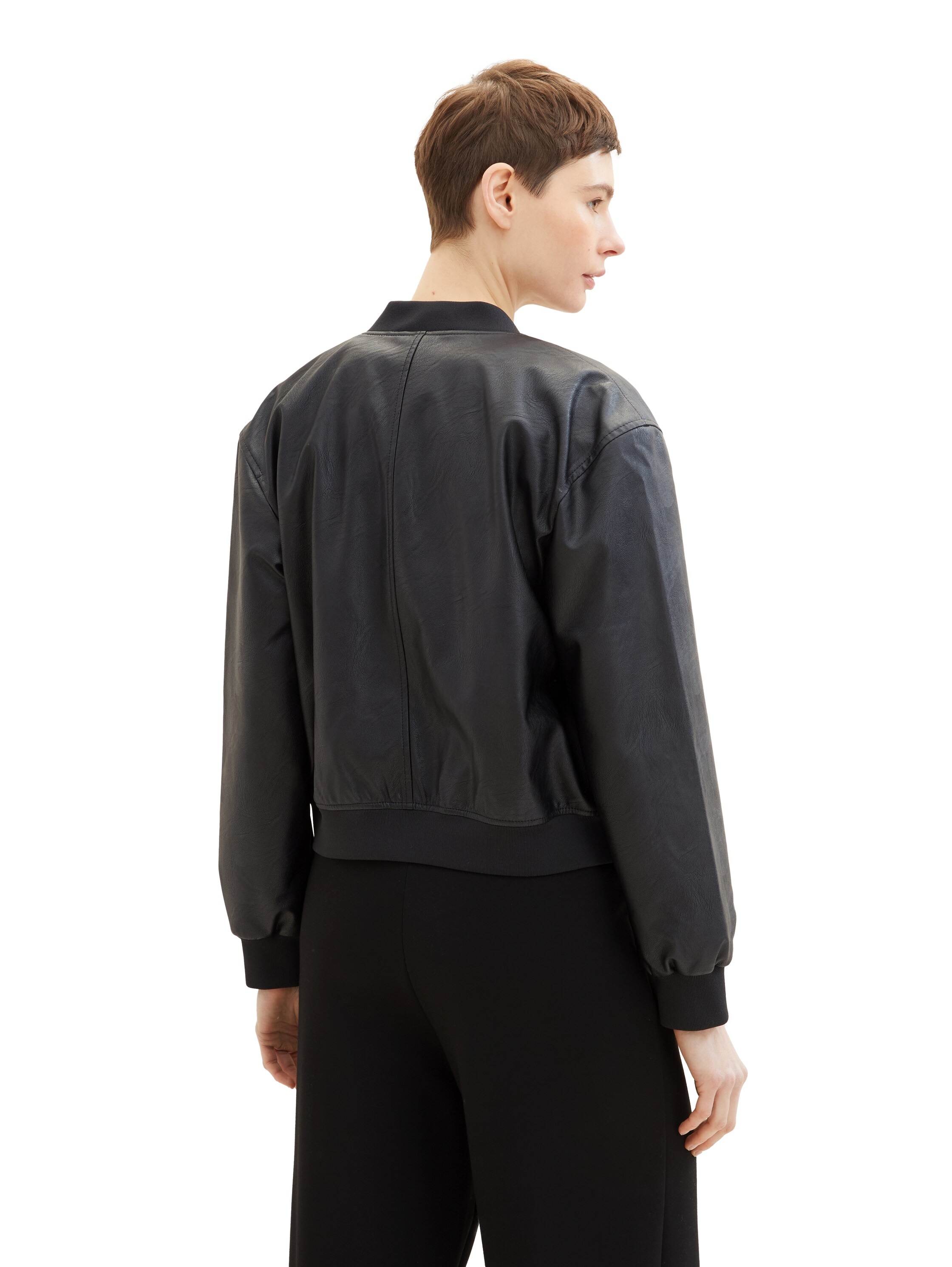 TOM TAILOR Denim Blouson ohne Kapuze Bomberjacke aus Kunstleder und mit Eingrifftaschen
