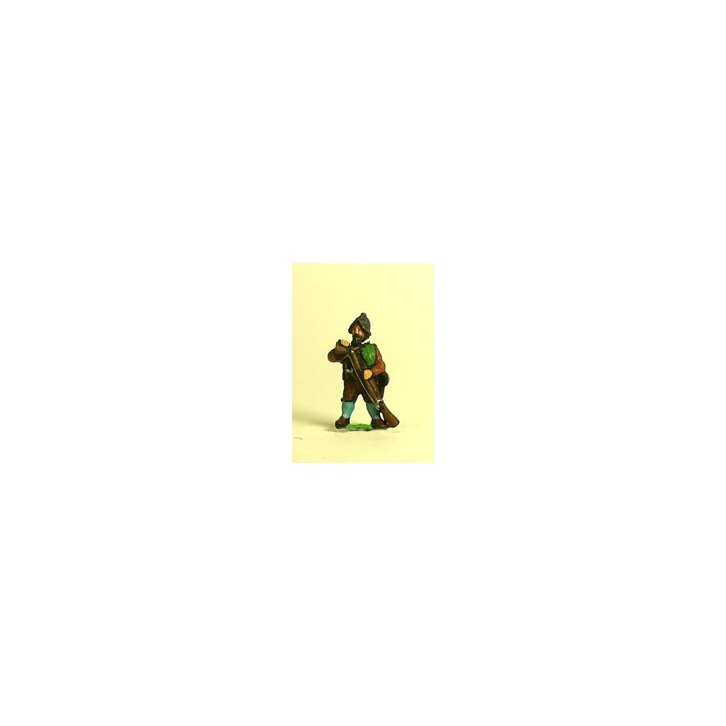Spanish & English 1559-1605AD: Musketeer in Morion, loading
