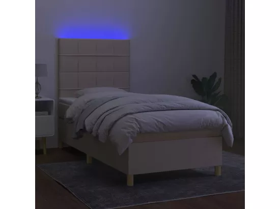 Sommier tapissier avec matelas et LED Crème 80x200cm Tissu