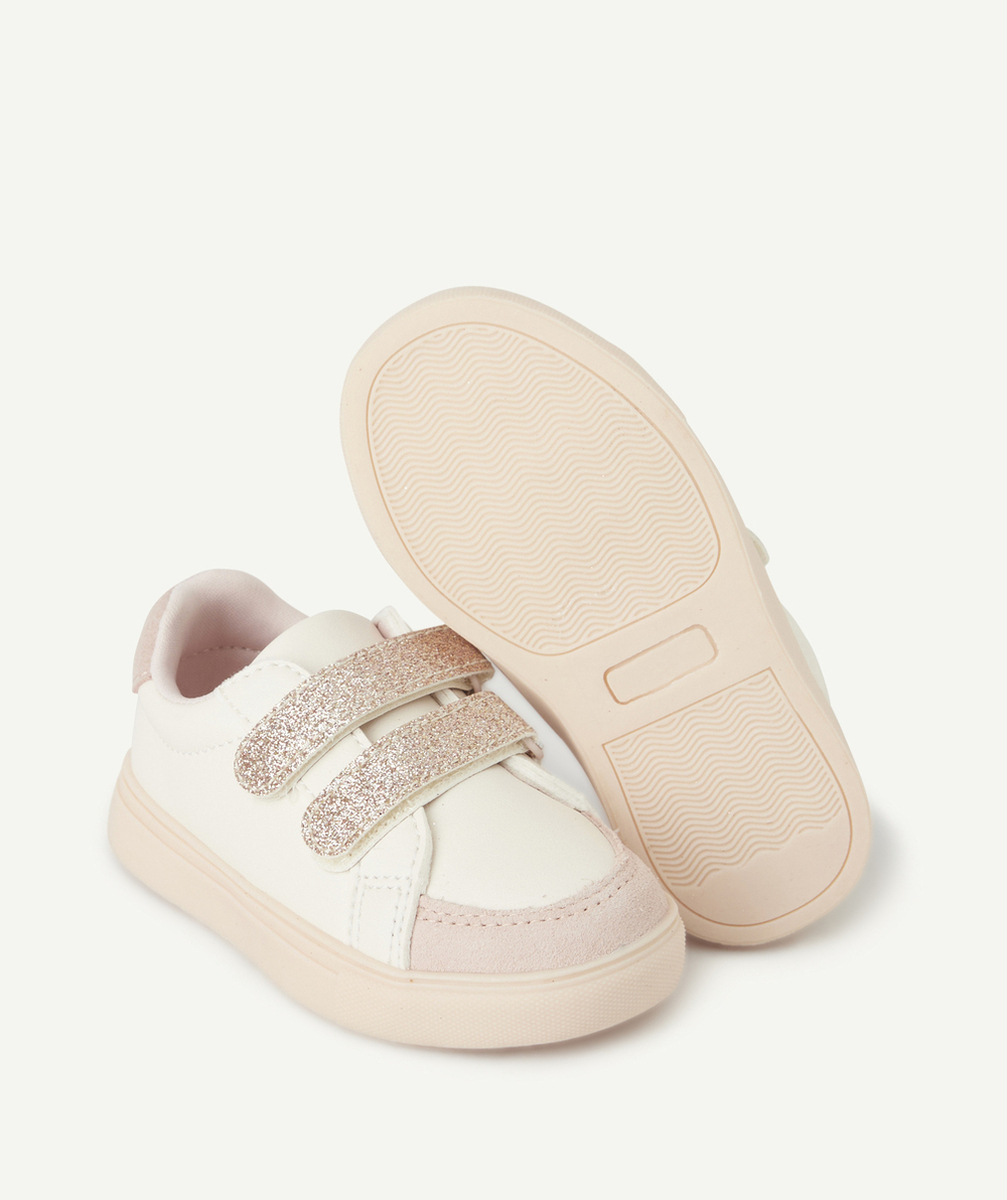 baskets bébé fille roses à scratchs pailletés