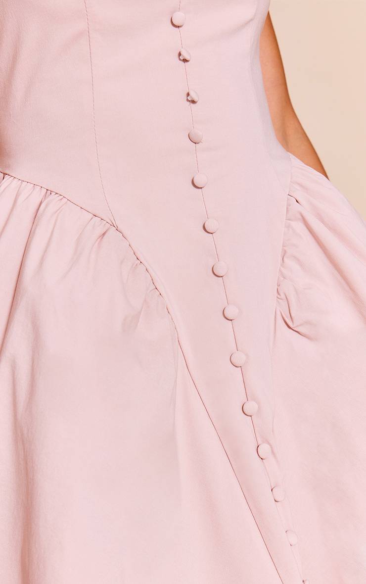 Rose Pâle Robe Mini Droite Sans Manches À Taille En V Avec Boutonnage