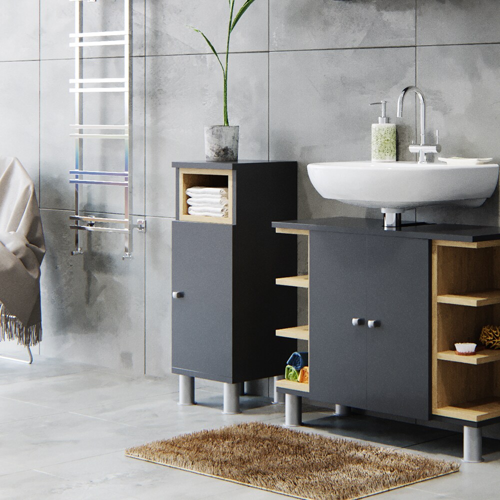 Vicco Beistellschrank Aquis Midischrank Badezimmerschrank Badschrank Anthrazit