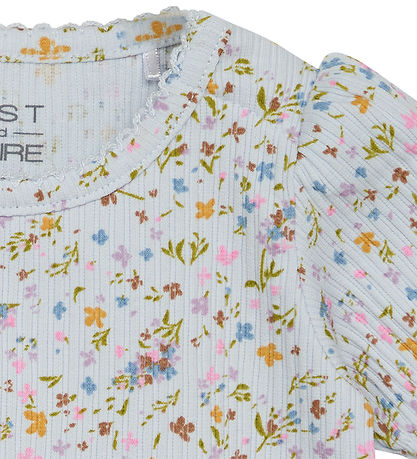 Hust and Claire T-shirt - Rib - Blåncalina - Water m. Blomster