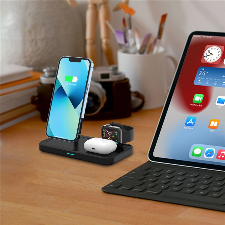 (15W) 3in1 Magnetisches Ladegerät Qi Wireless Charger Ladestation für Apple iPhone / Apple Airpods / Apple Watch - Schwarz