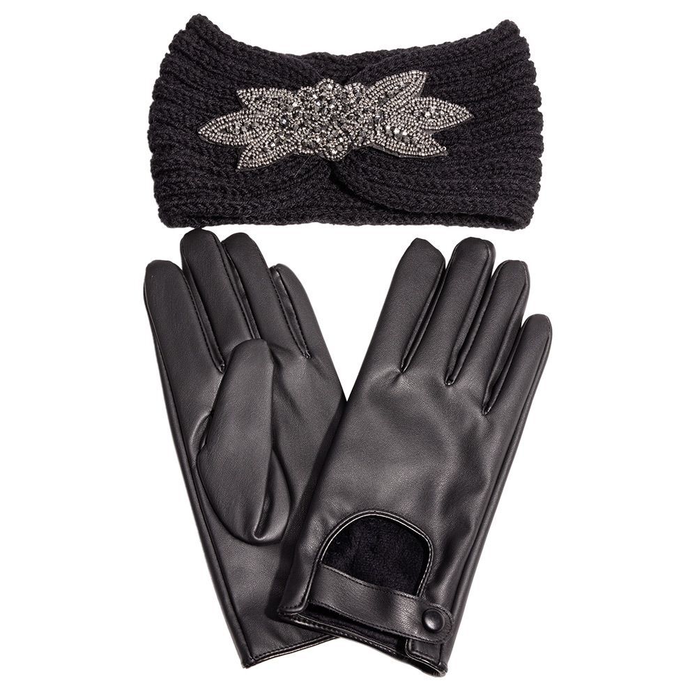 Coffret bandeau et gants noirs assortis