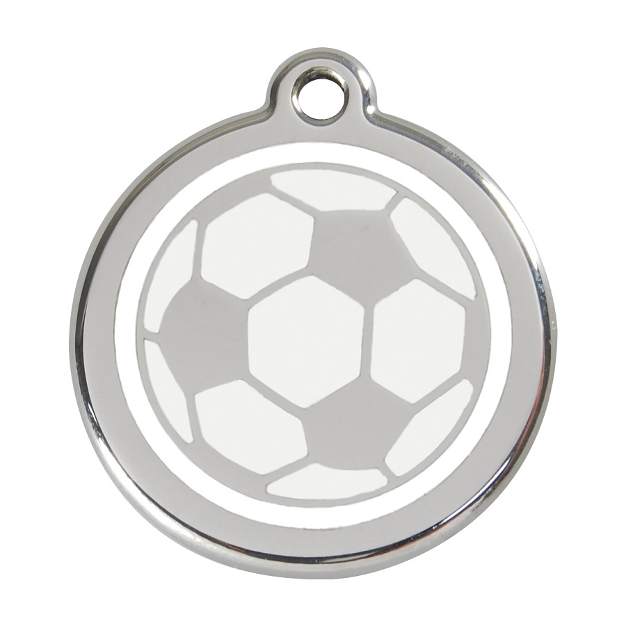 Placa de identificação para cães em aço inoxidável esmaltado branco, com tema de futebol americano.