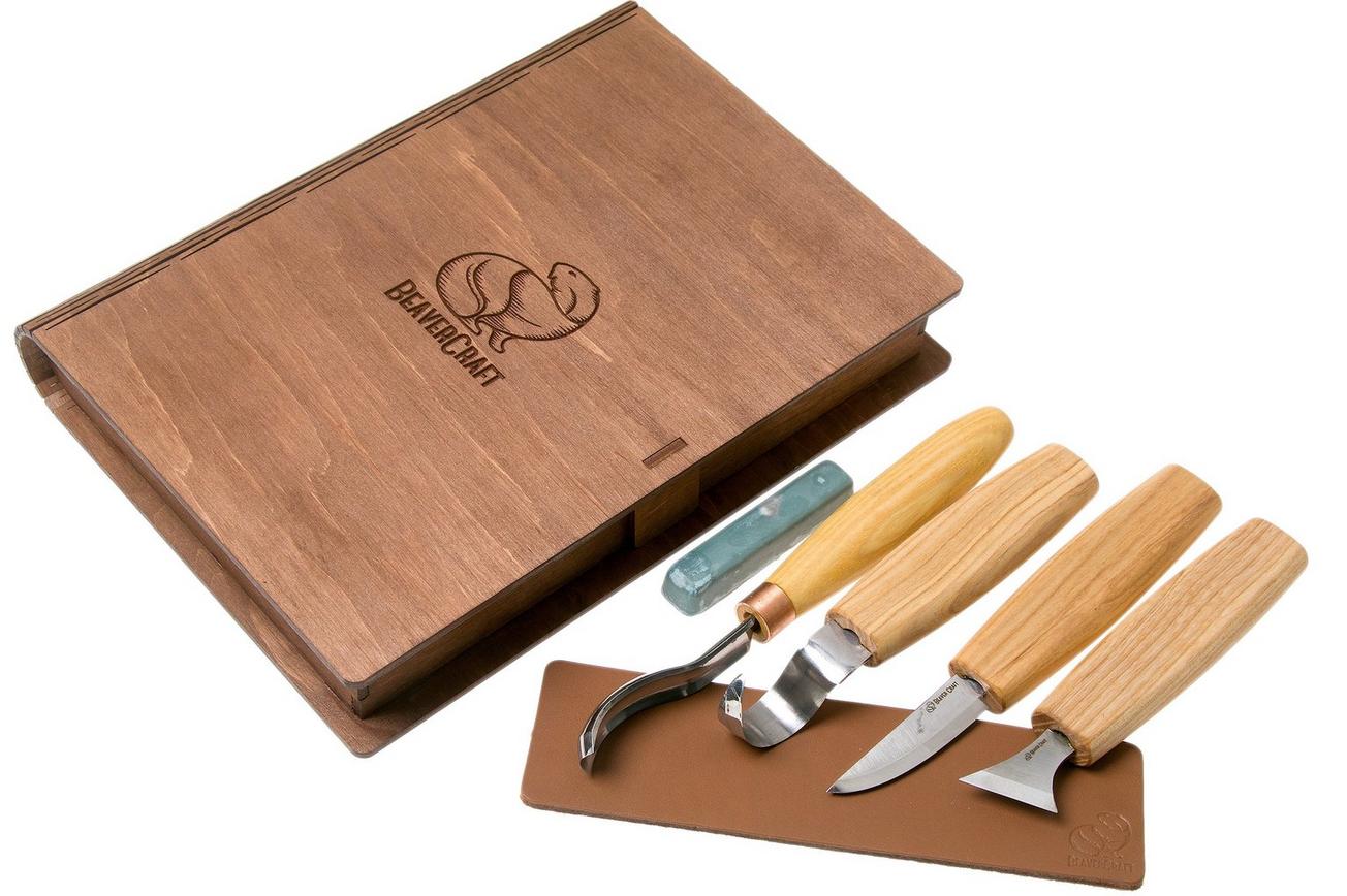 BeaverCraft Spoon Carving Set of 4 S19 Book, houtsnijset met houten opbergboek