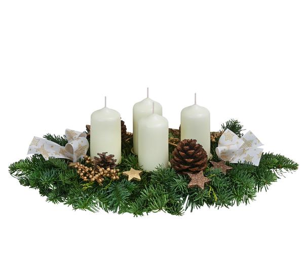 Adventsgesteck, creme, ca. B45/H15/T25 cm