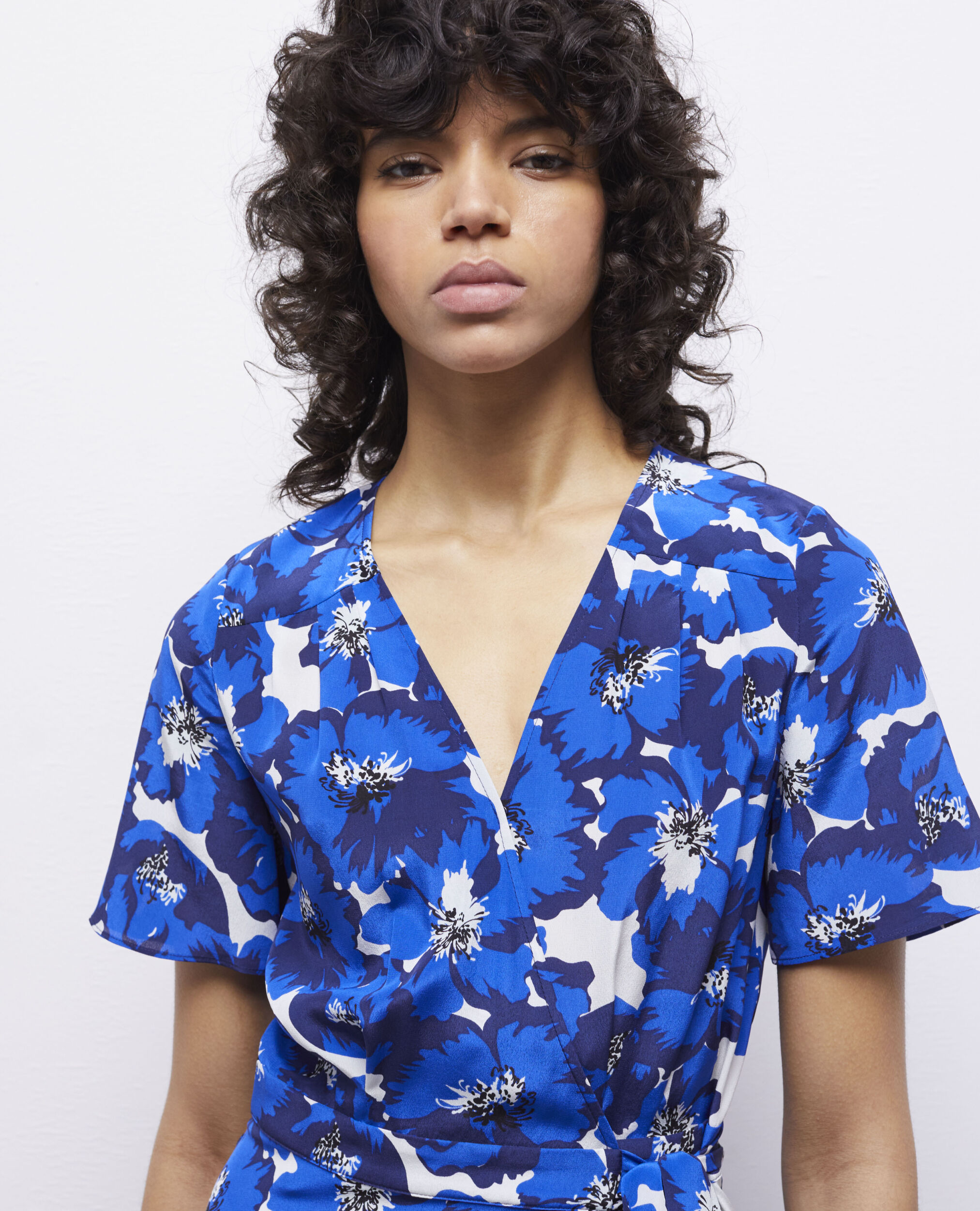 Robe portefeuille longue imprimée en soie
