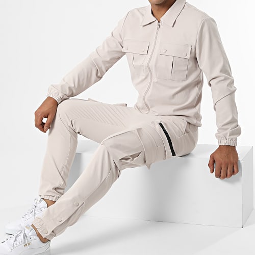 Ensemble Veste Zippée Et Pantalon Cargo AB361 Beige