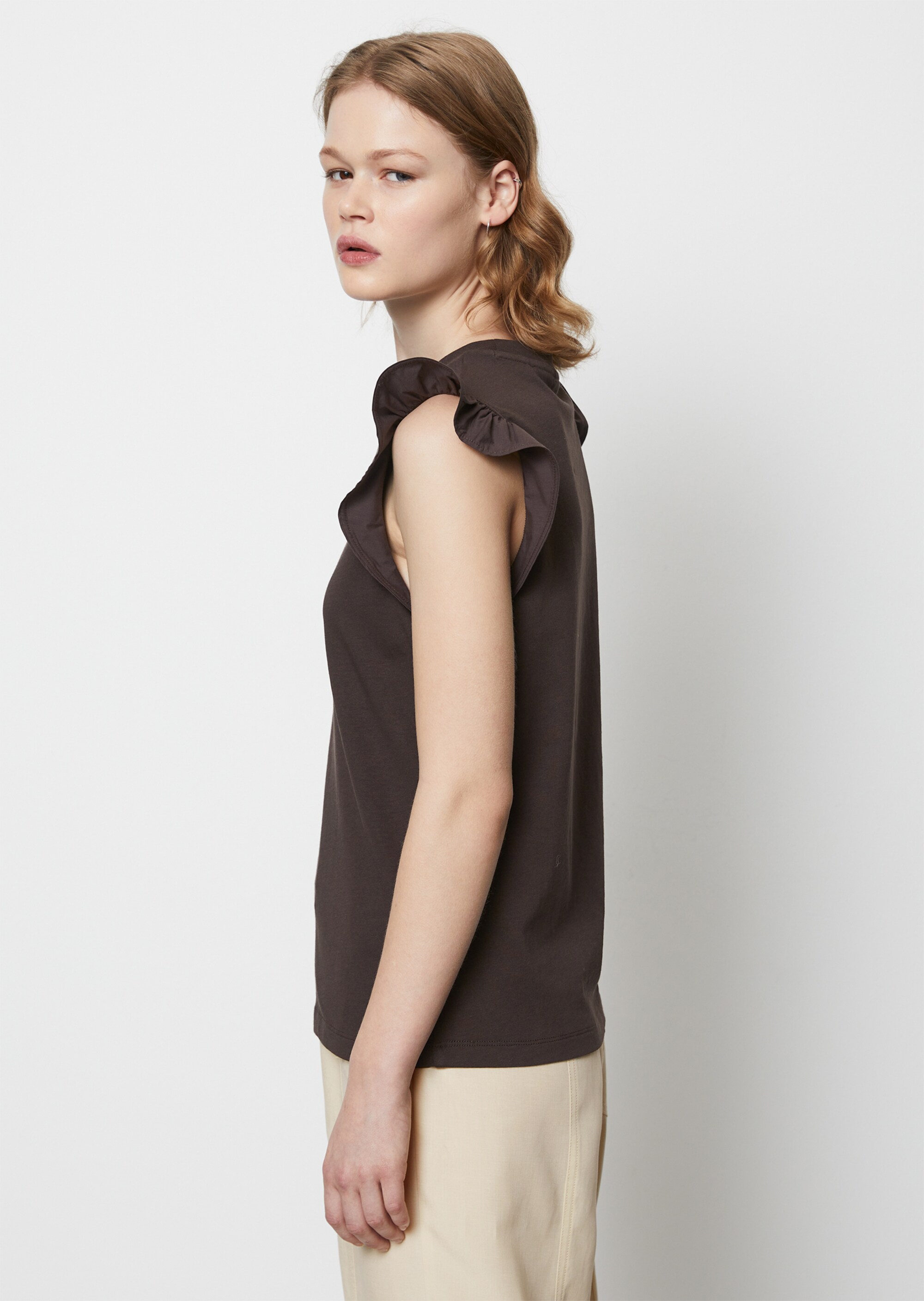Volant-T-Shirt loose aus Material-Mix