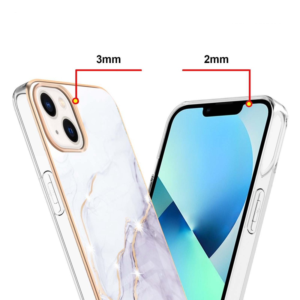 iPhone 14 Gummi Case Hülle Galvanisierter Rahmen Marble Marmor Design - Lila / Roségold