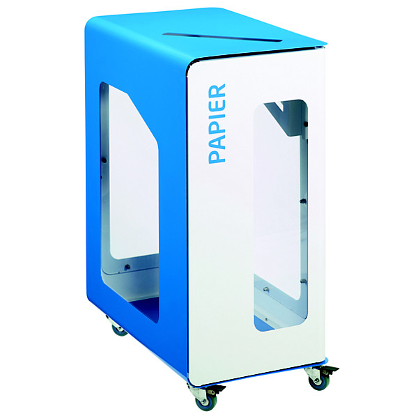 Borne de tri sélectif 90 L support-sac vigi avec roulettes sans serrure - cubatri - tri papier-blanc+bleu