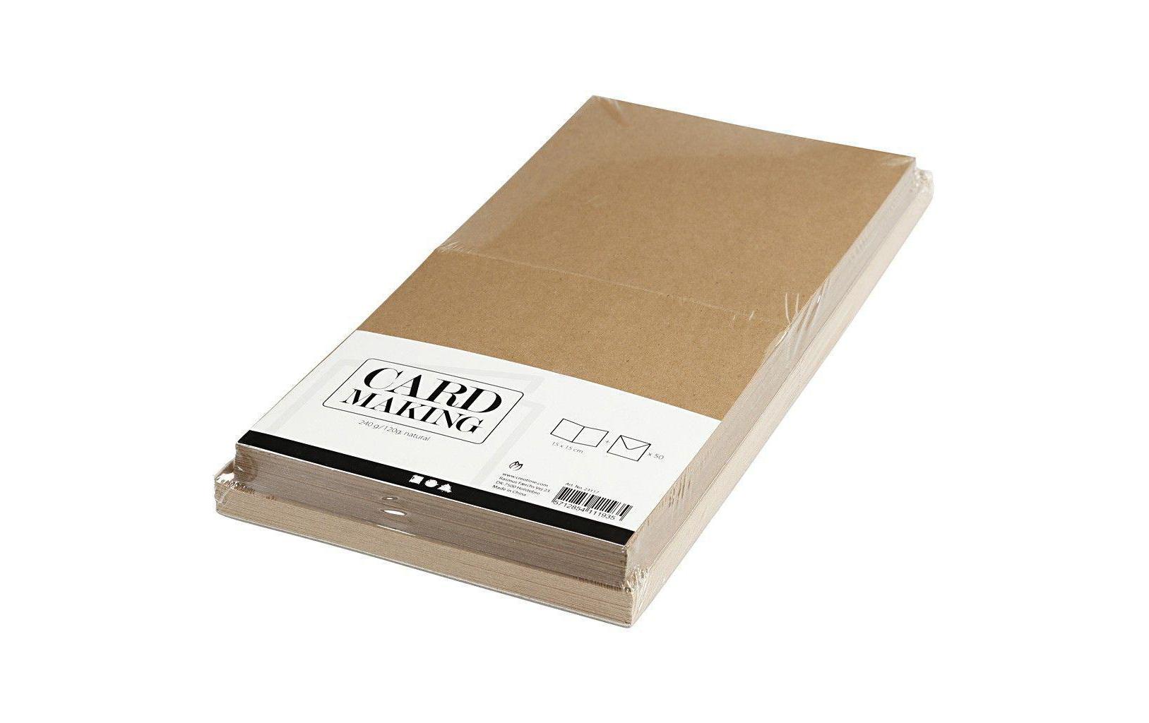 Blankokarte 15 x 15 cm 50 Sets, BraunKarten Kraftpapier