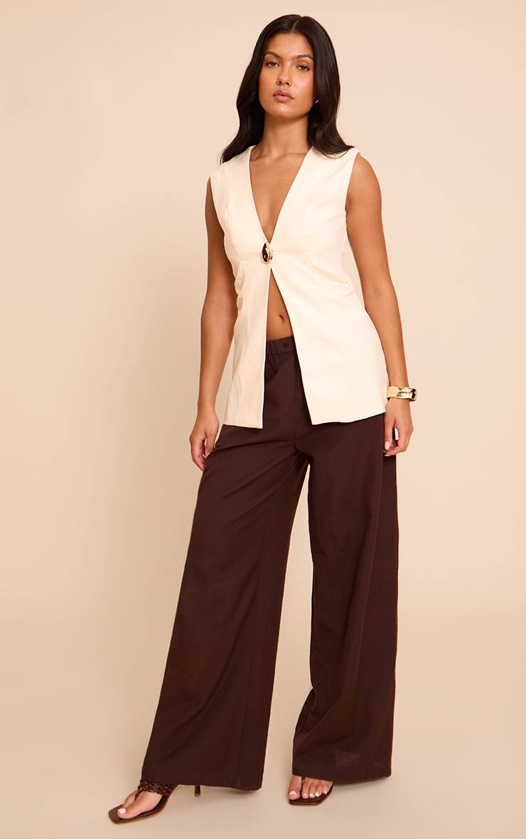 Crème Gilet Sans Col Avec Détails Métalliques