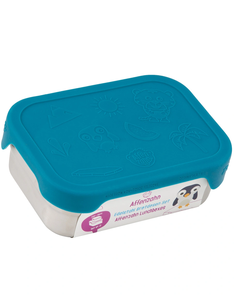 Edelstahl-Brotdose HAI 4-teilig in silber/blau