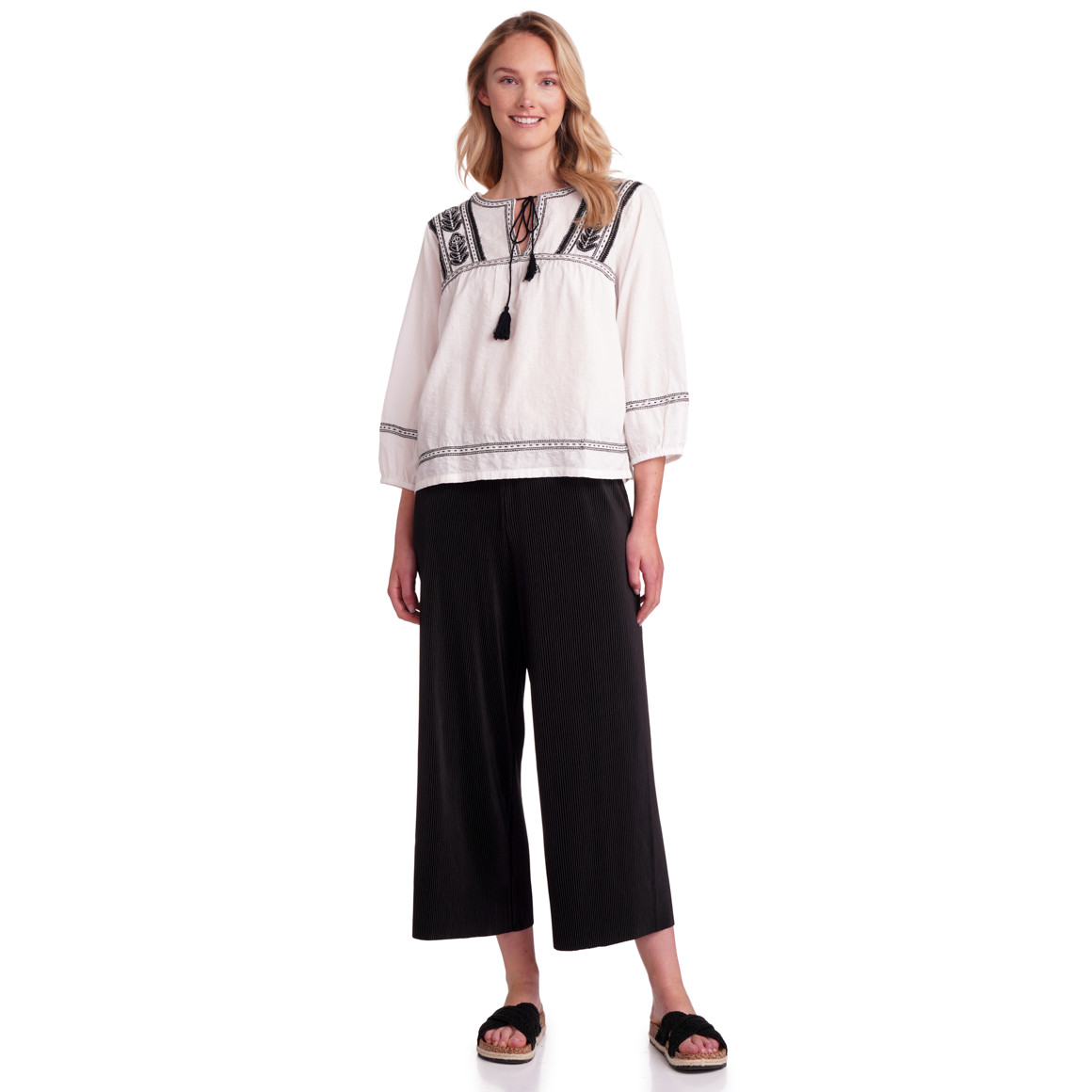 Gina Benotti Damen Bluse mit gesticktem Muster weiss / schwarz