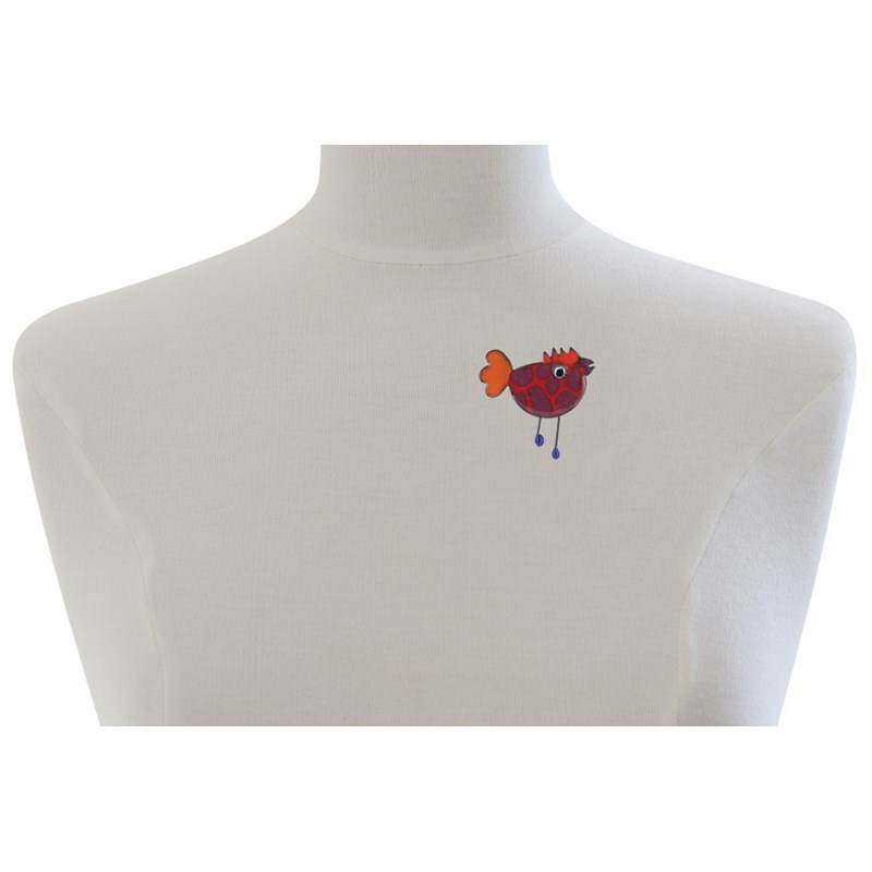 Broche Poule Émaillée Rouge à Pois Violet