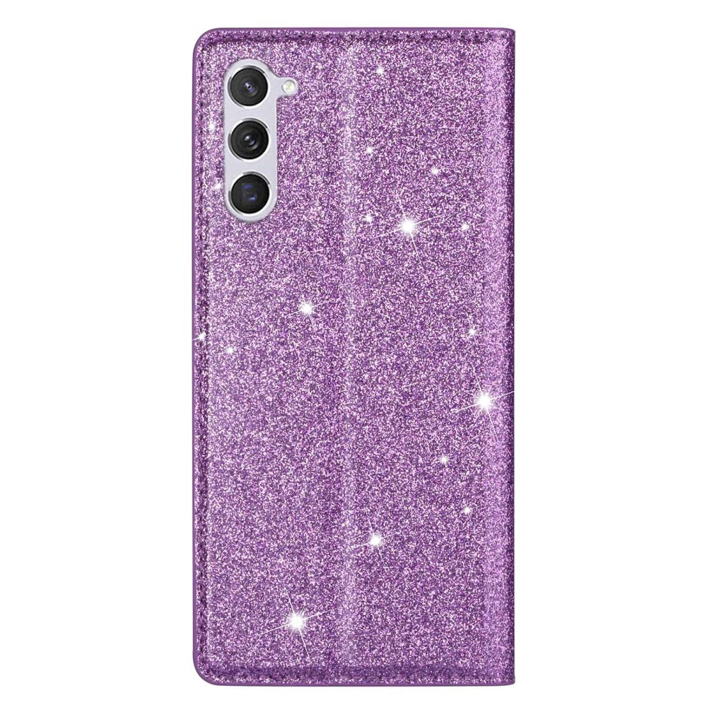 Samsung Galaxy S23 5G Flip Wallet Cover Leder Tasche Glitzer Optik - Lila