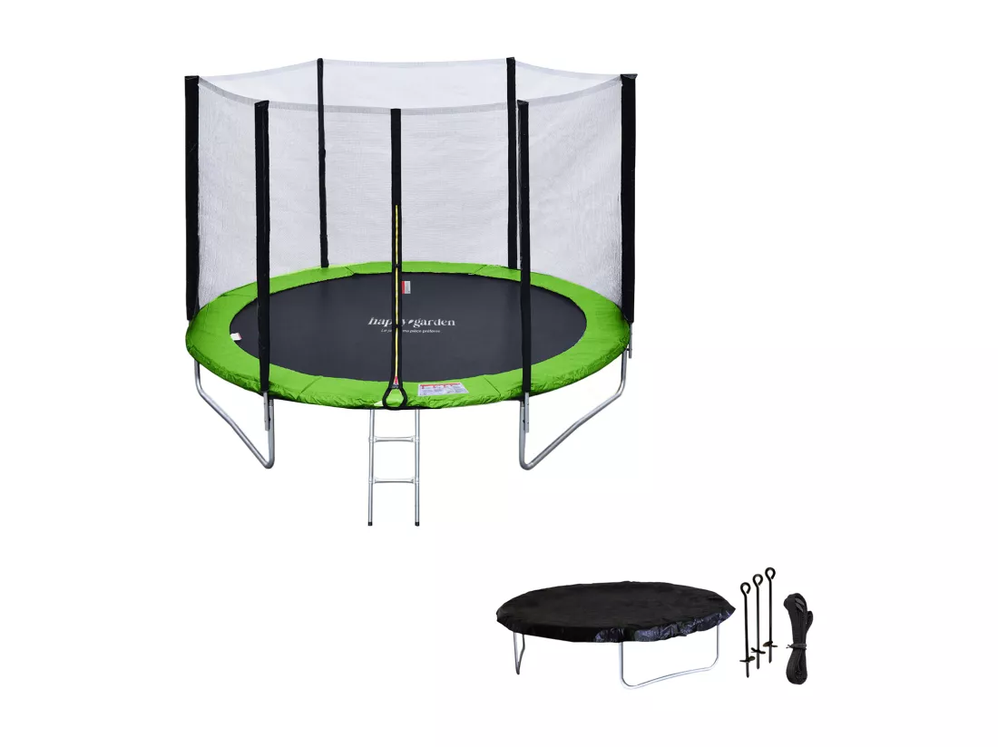 Trampoline 180cm réversible bleu / vert CAIRNS + filet, échelle, bâche et kit d'ancrage - HAPPY GARDEN