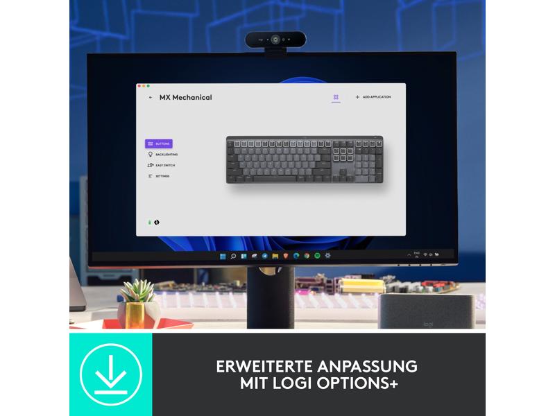 Logitech Tastatur MX Mechanical Kompakte, kabellose Business-Tastatur mit mechanischen Tasten