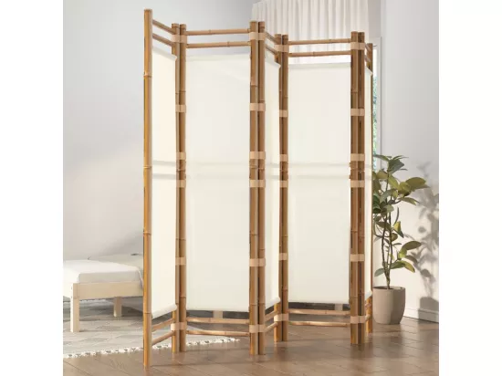 Cloison de séparation pliante 5 panneaux 200 cm Bambou et toile