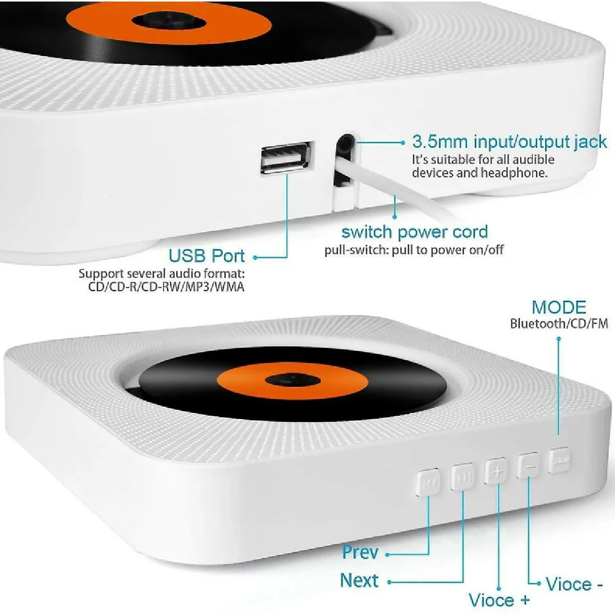 Lecteur CD Bluetooth - Blanc - Chrono
