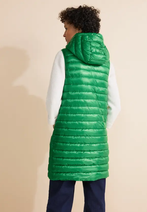 Long Kapuzen Steppweste - arty green