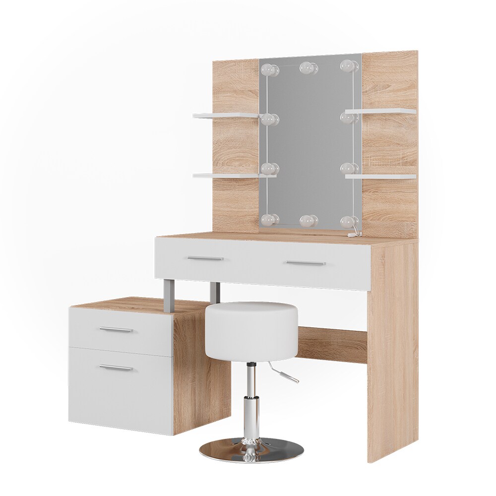 Vicco Schminktisch Frisiertisch Frisierkommode Maria Weiß Sonoma Spiegel LED Hocker 132x145 cm modern Ablage