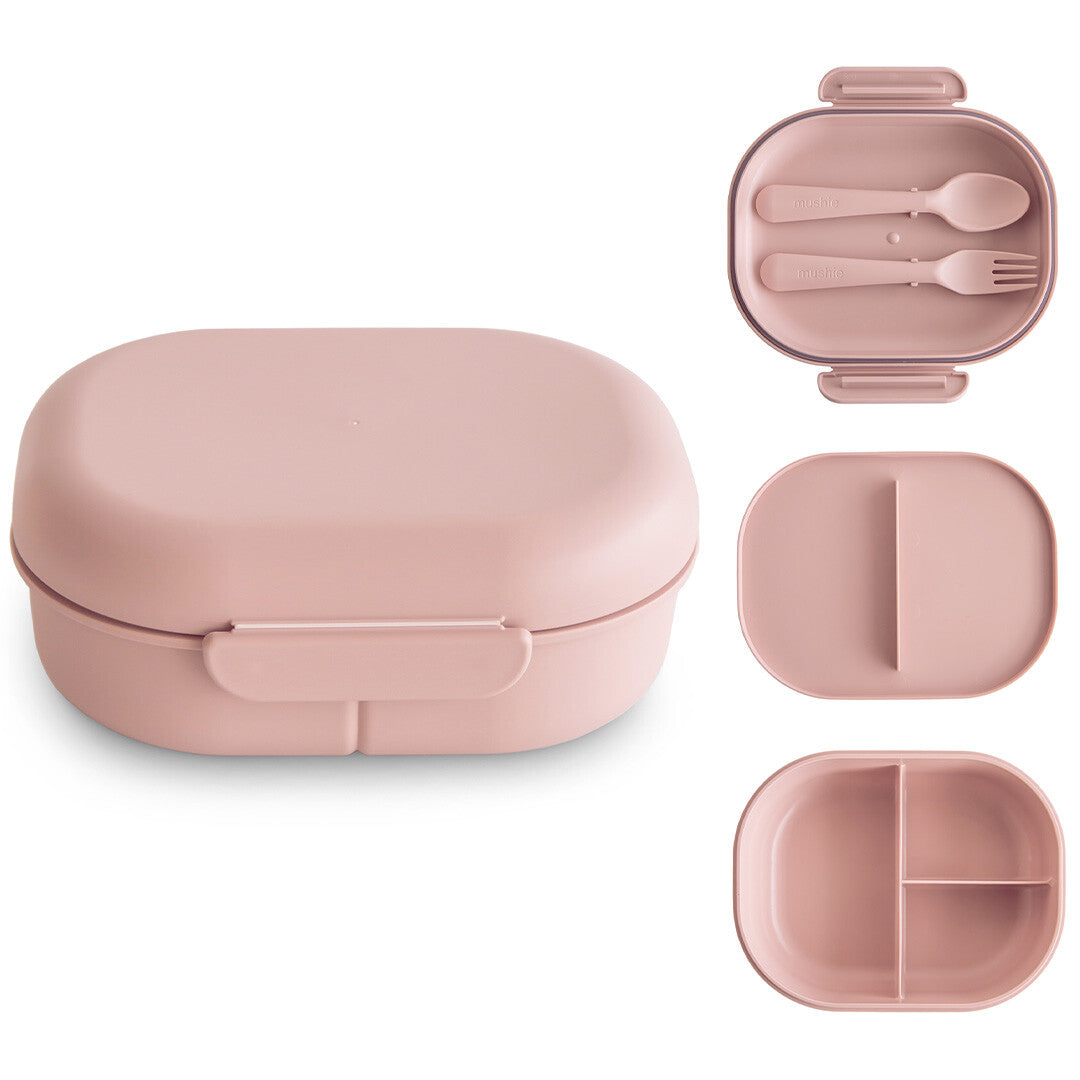 Mushie lunchbox met bestek - blush