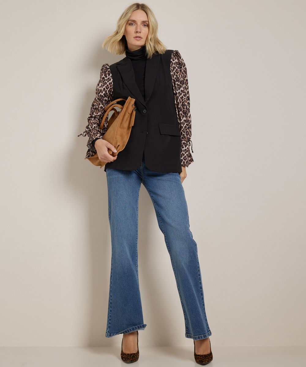blazer met panterprint mouw