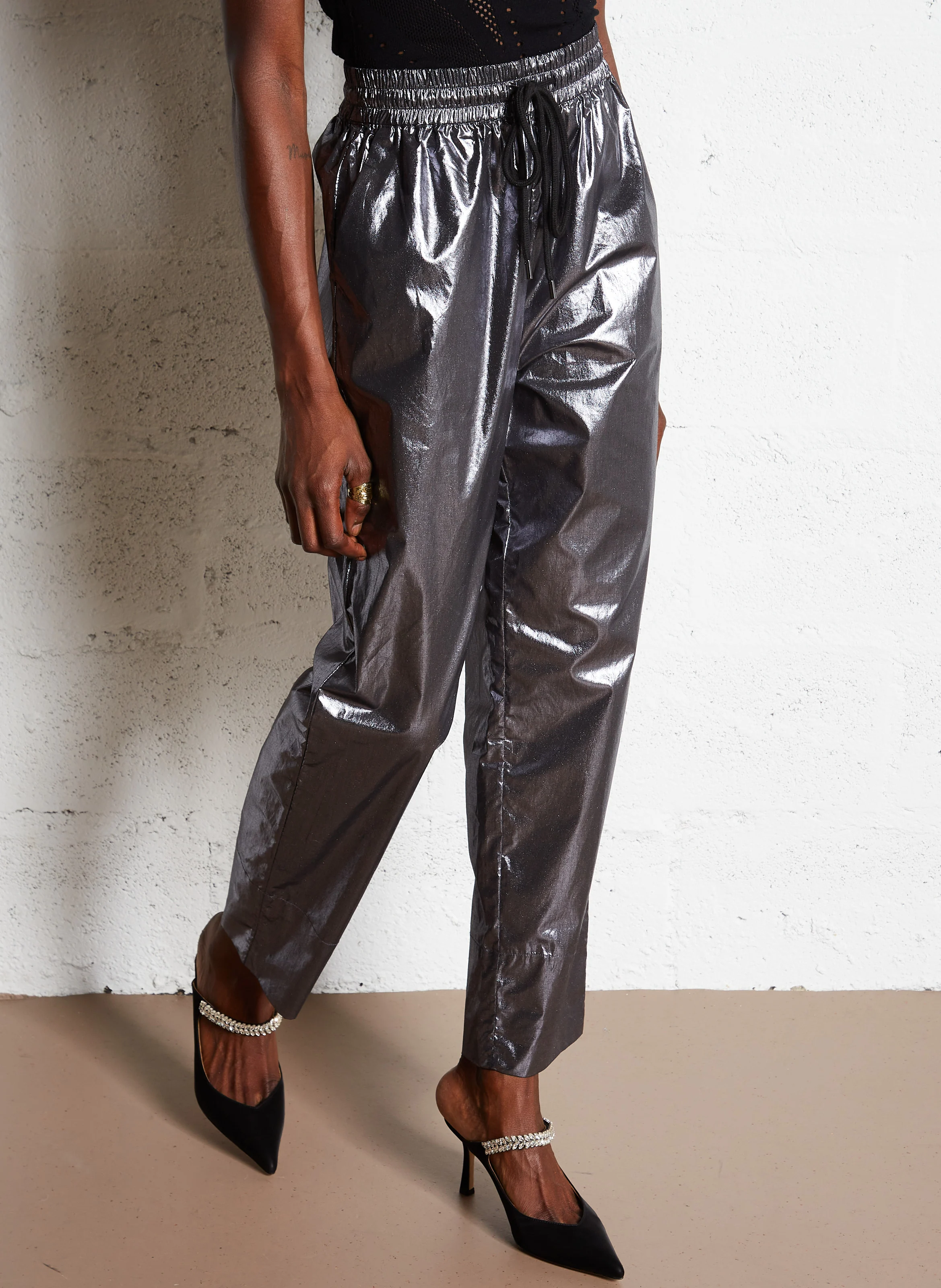 ELTA - Pantalon droit en coton métallisé | Argent