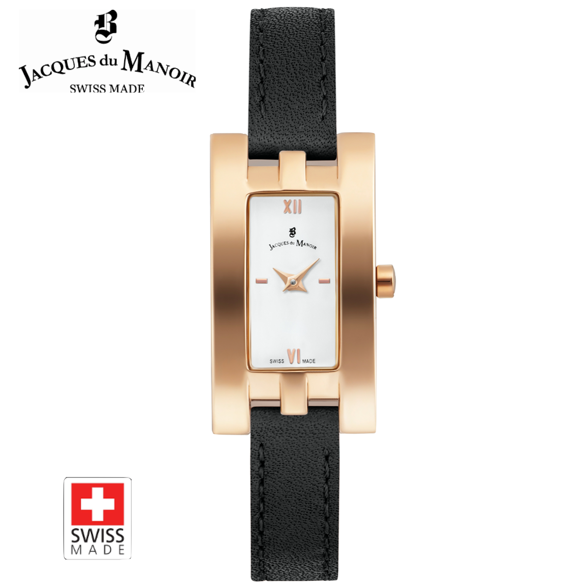 (22x35mm) Swiss Made Tina Quarz Damen Leder Armbanduhr Analog (Gelenkumfang 180-120mm) - Schwarz / Gold