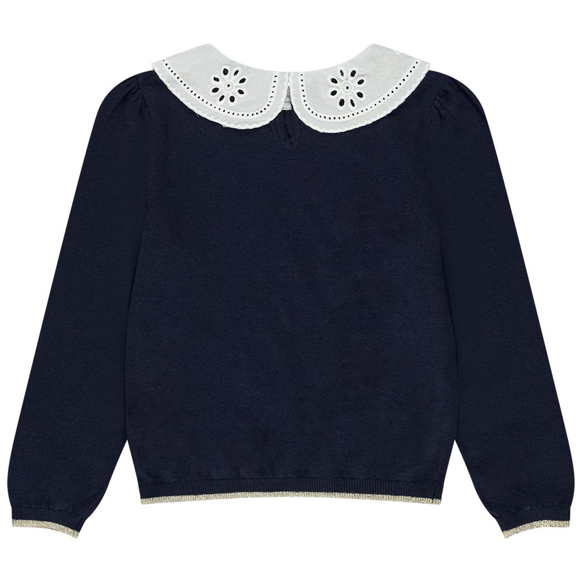 Pull à col claudine en broderie anglaise pour fille