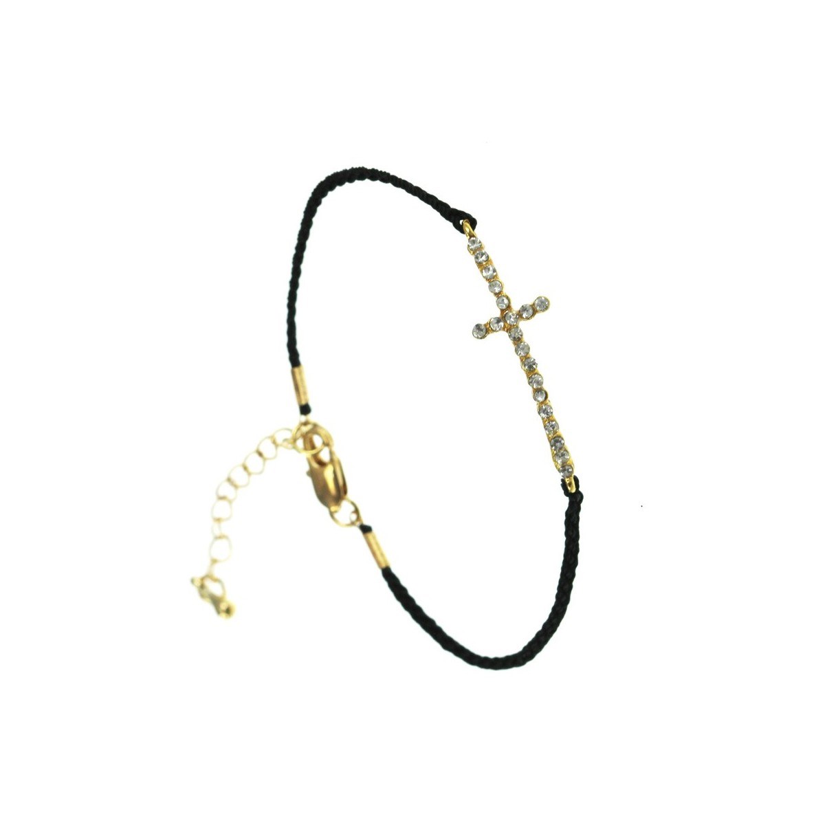 Bracelet Croix cordon tressé noir SC Crystal orné de cristal scintillant