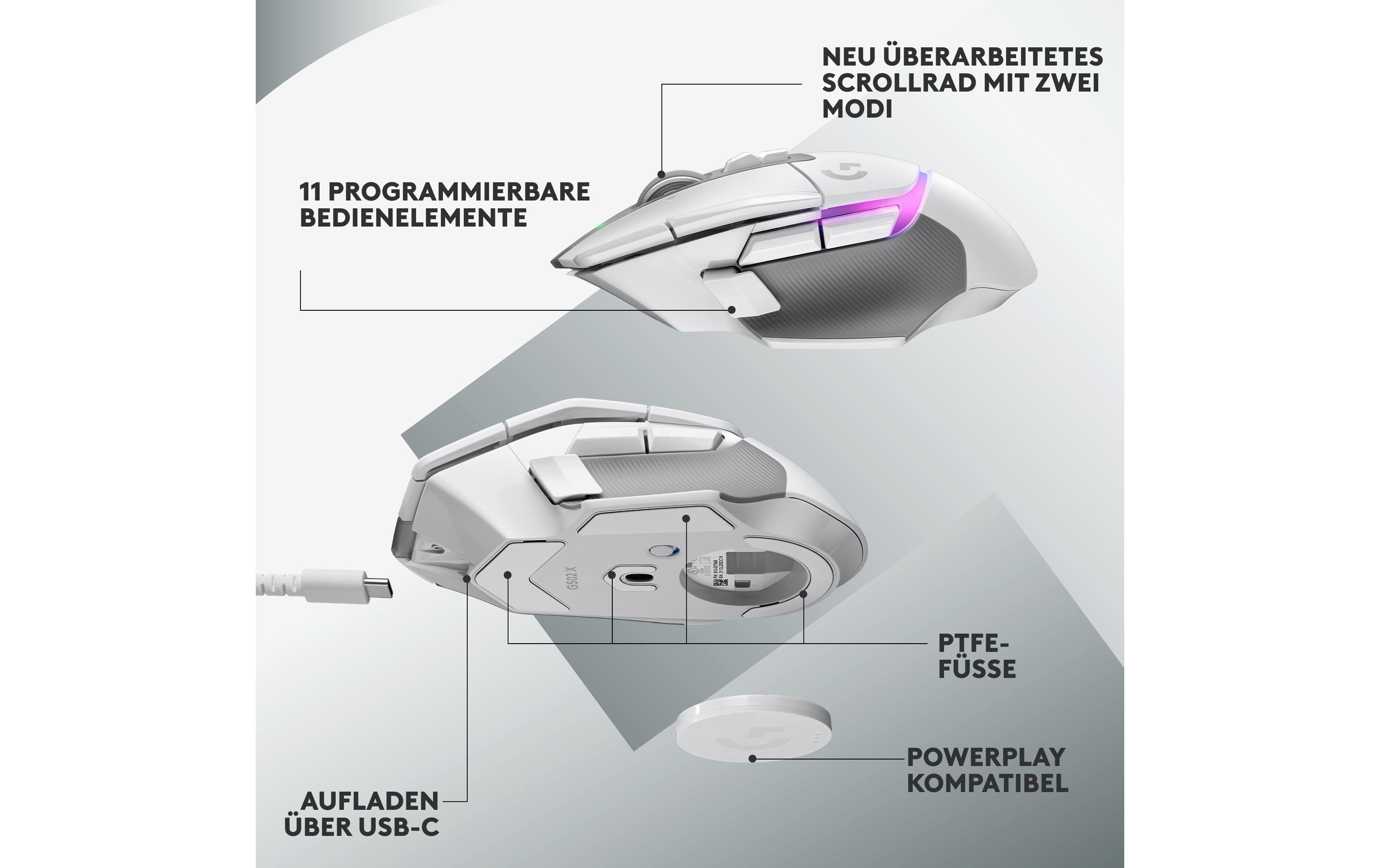 Gaming-Maus G502 X Plus Weiss<br>Kabellose Lightspeed Gaming-Maus mit «Lightsync»-RGB-Beleuchtung