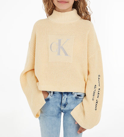 Calvin Klein Bluse - Cropped - Strik - Vanilla m. Sølv
