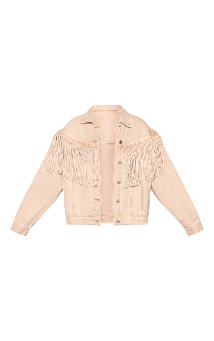 Washed Stone Veste En Jean À Détail De Franges