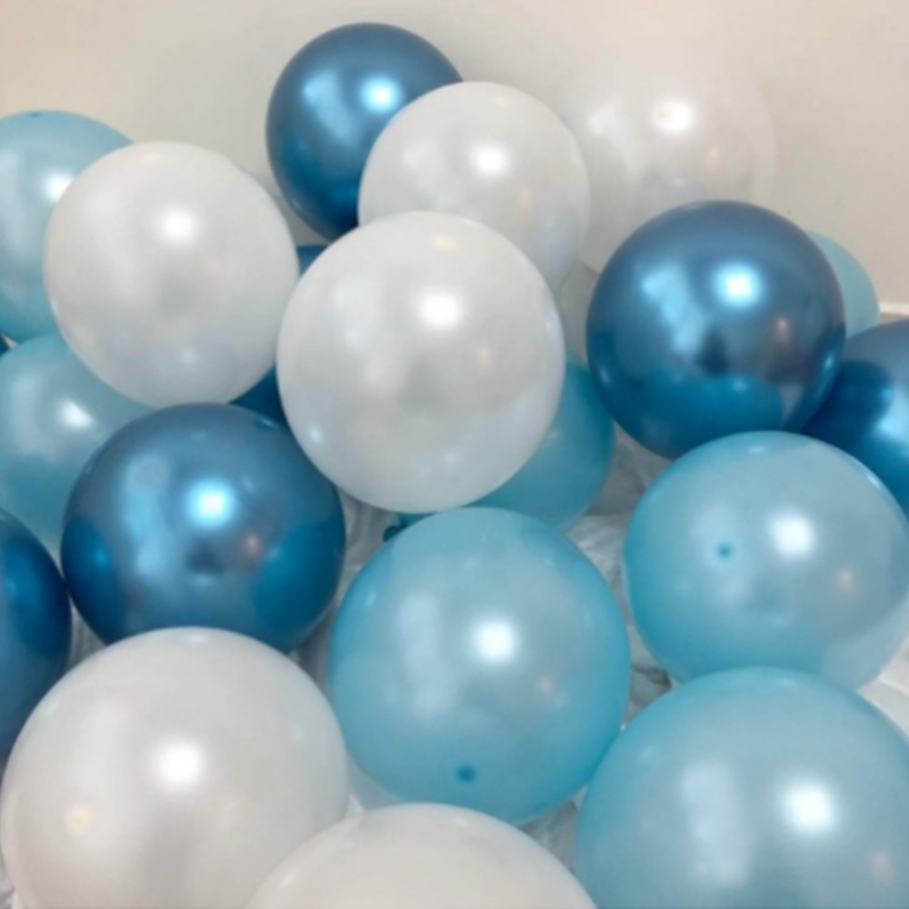 (12er Set) Party Ballons Latex Metallic Luftballons - Blau / Weiss