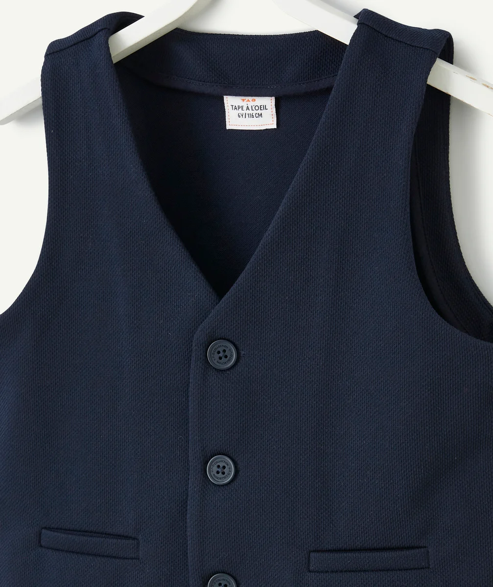 VESTE DE COSTUME SANS MANCHES GARÇON EN FIBRES RECYCLÉES MARINE