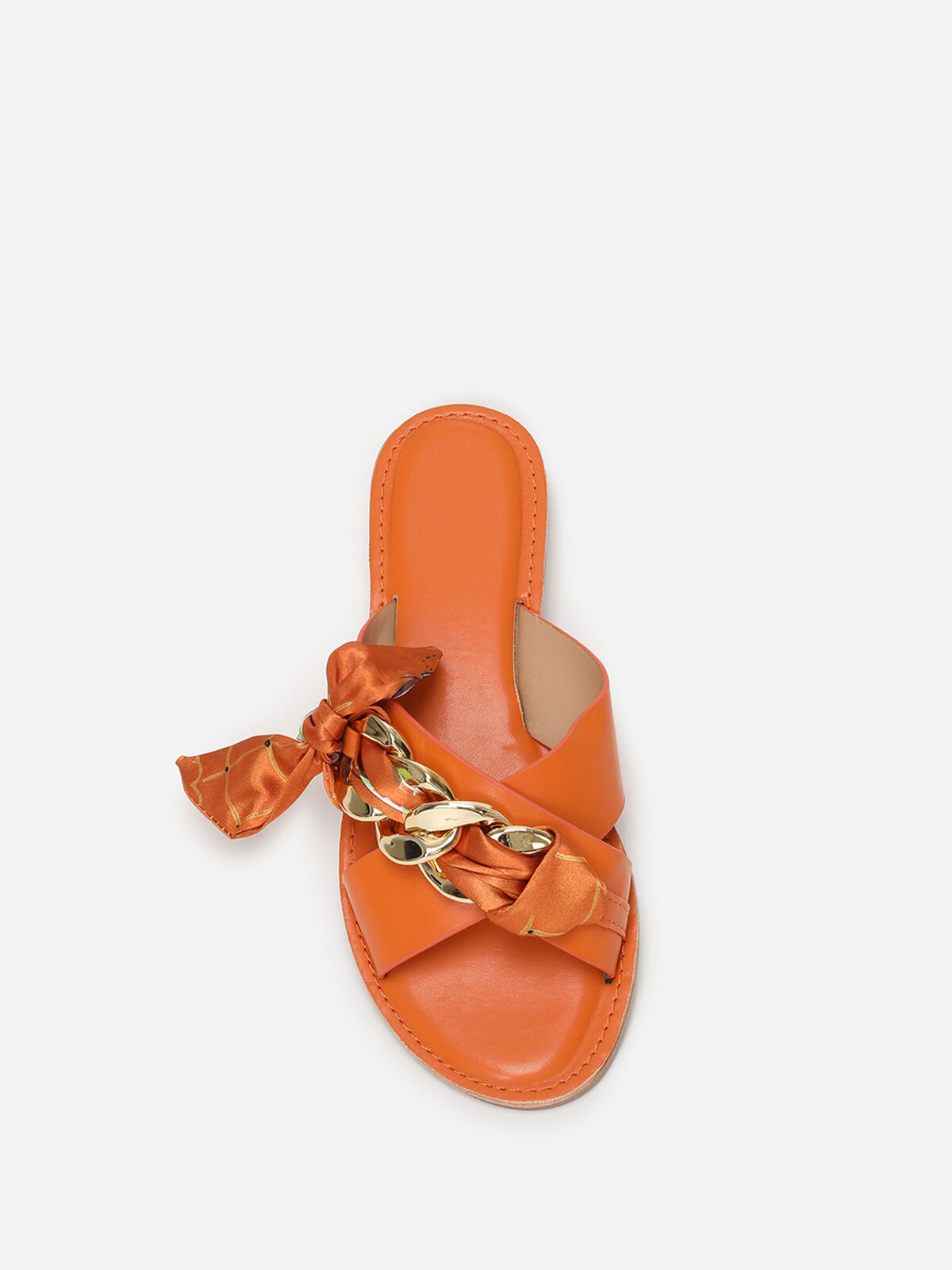 Mules à brides avec foulard et maillons- orange