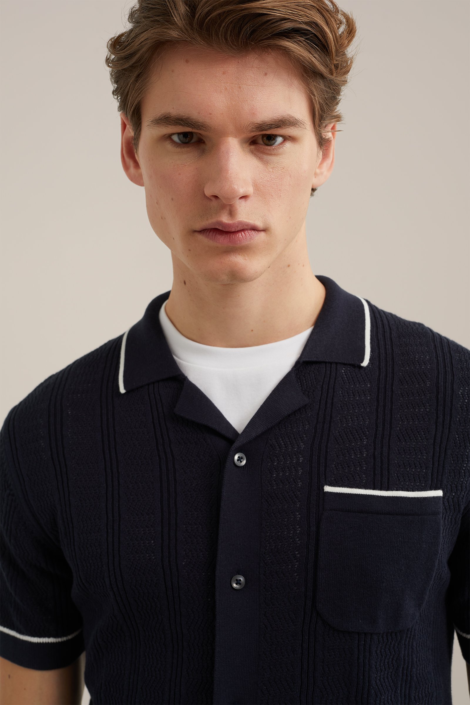 fijngebreide polo WE Fashion Donkerblauw